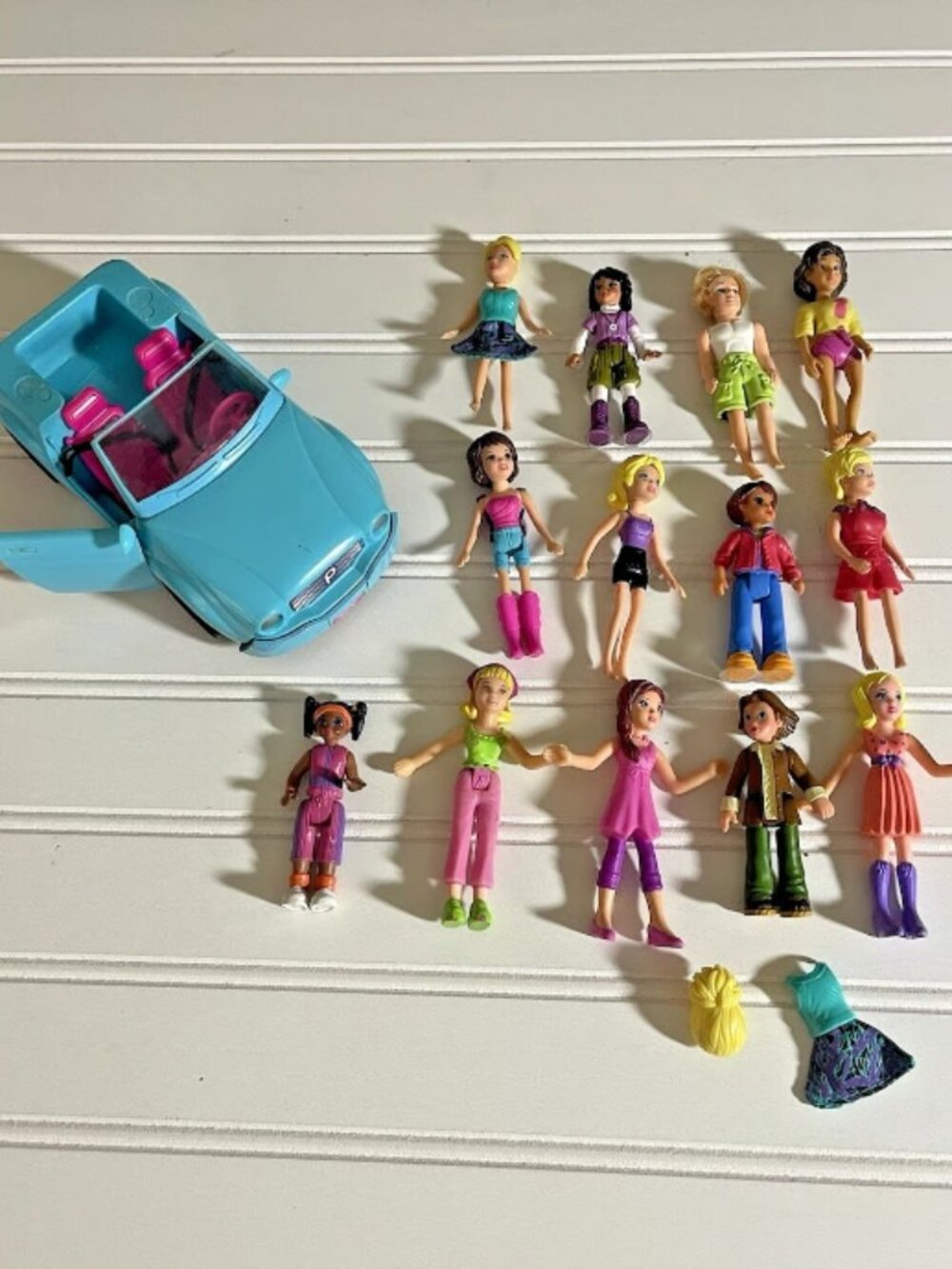 POLLY POCKET DOLL LOT OF 14 pieces including a car